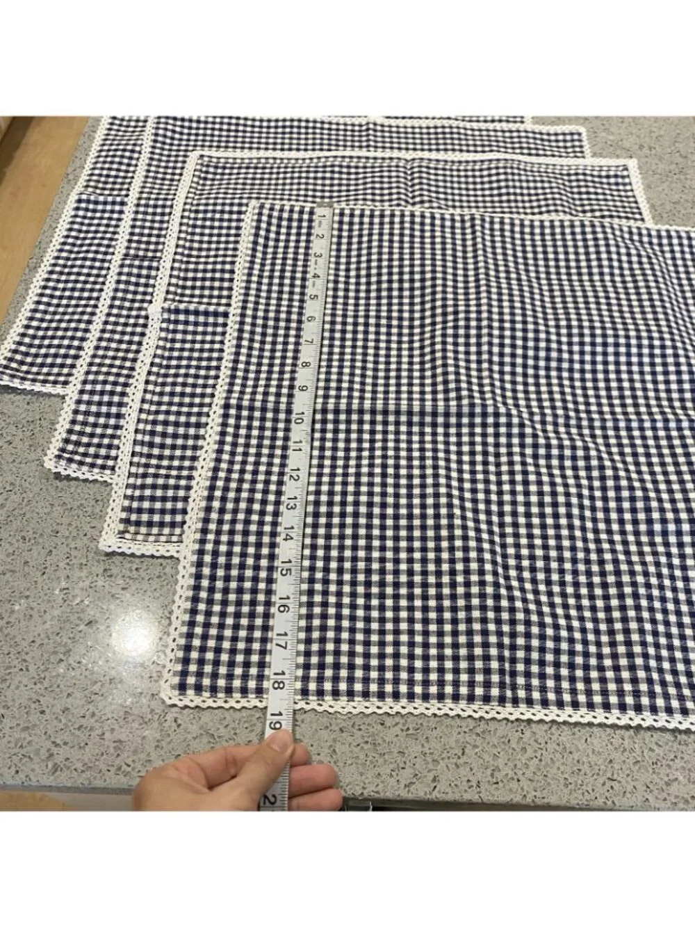 Set 4 Cloth Napkins Navy Blue White Plaid Gingham Country Cotton Table Linens